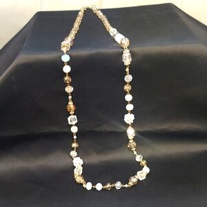 Long Elegant Gold and Silver Beaded Necklace
